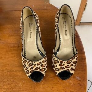 Massimo Baldi peep toe heel pumps patent leather animal print mohair upper 7.5